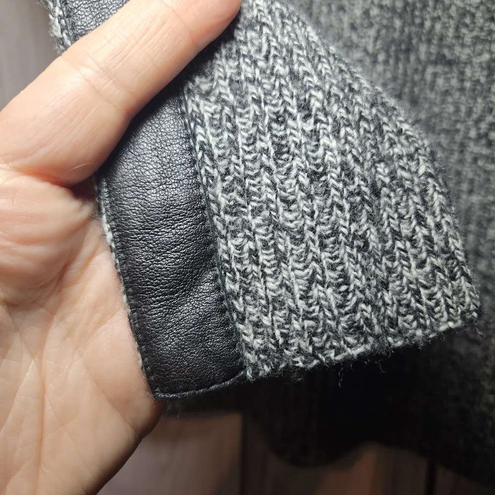 Madewell 100% Wool Gray Sweater with Leather Striped Sleeves Size XS